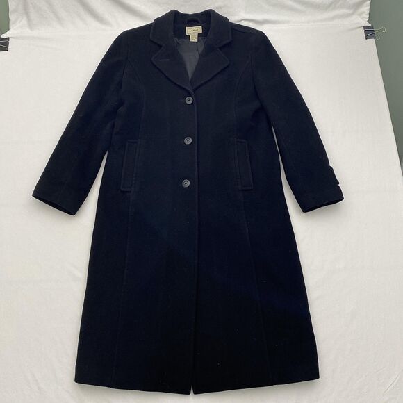 LL Bean Long Black Wool Coat Lambswool Insulated Trench Petite 10 - Picture 3 of 13